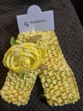 LG Yellow Crochet Headband with Floral Accent